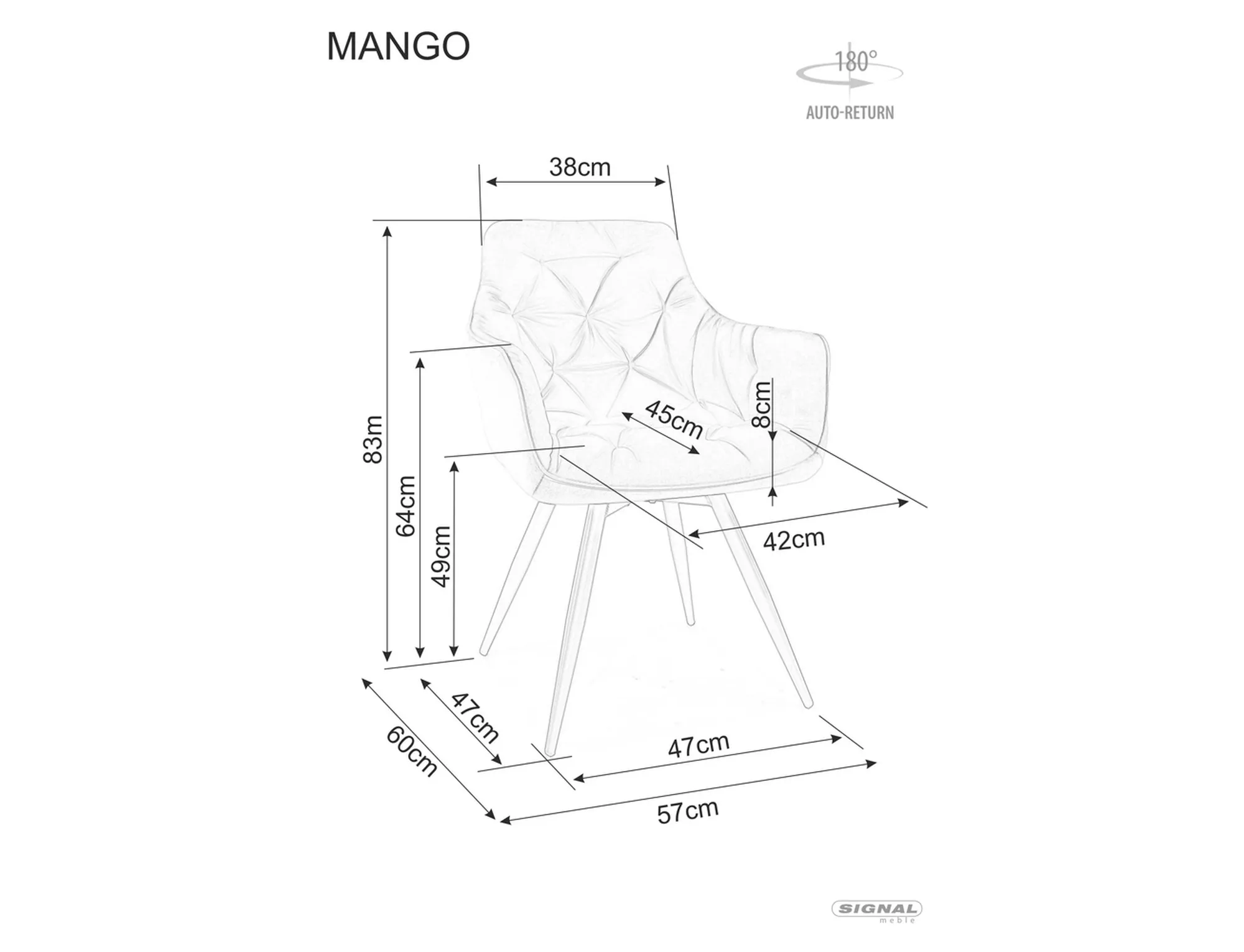 Стілець кухонний Signal MANGO VARDO Чорний/Темно-бежевий (15348297) - фото 3