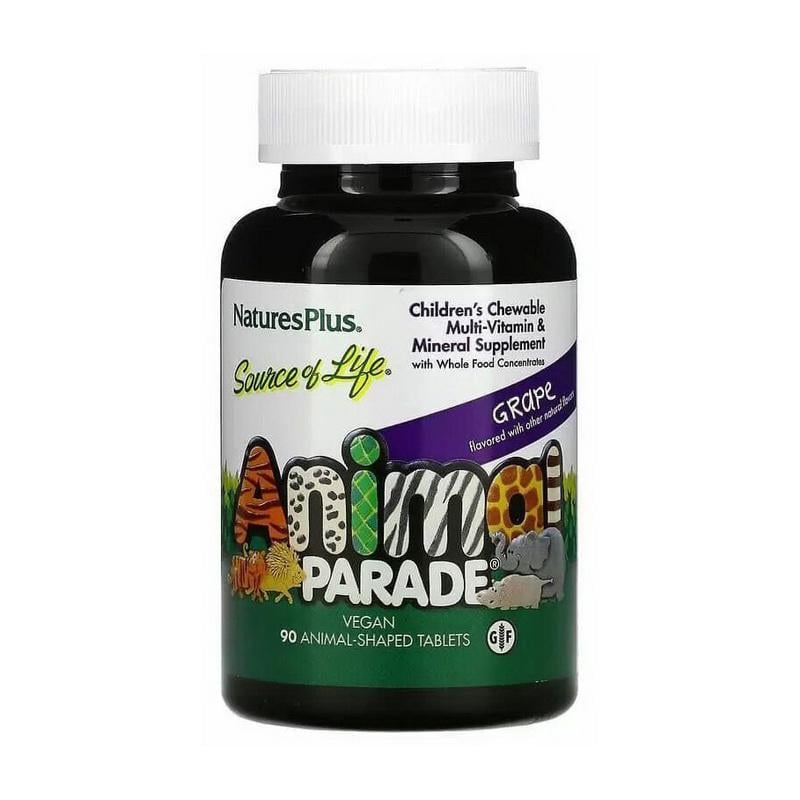 Витамины для детей Natures Plus Animal Parade Children's Multi-Vitamin & Mineral 90 жев. табл. Виноград