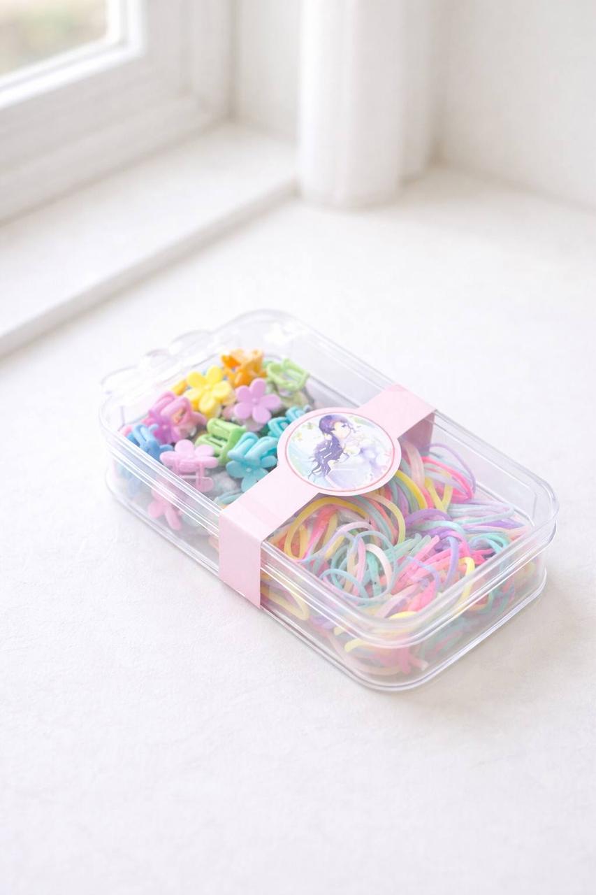 Набор аксессуаров для волос резинки и миникрабики в боксе Разноцветный (2905140617)