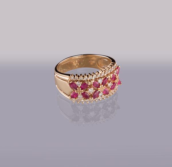 Кольцо золотое с рубинами и бриллиантами р. 17 С3Л1№18
