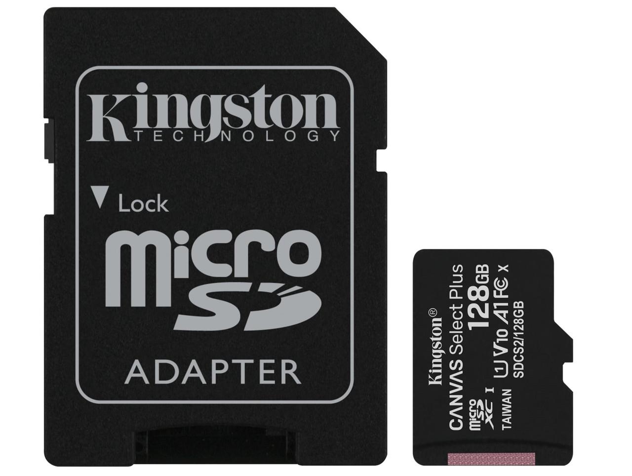 Карта пам'яті Kingston Canvas Select Plus microSDXC 128 GB class 10 A1 UHS-1 із SD-адаптером Black (487aae7a)