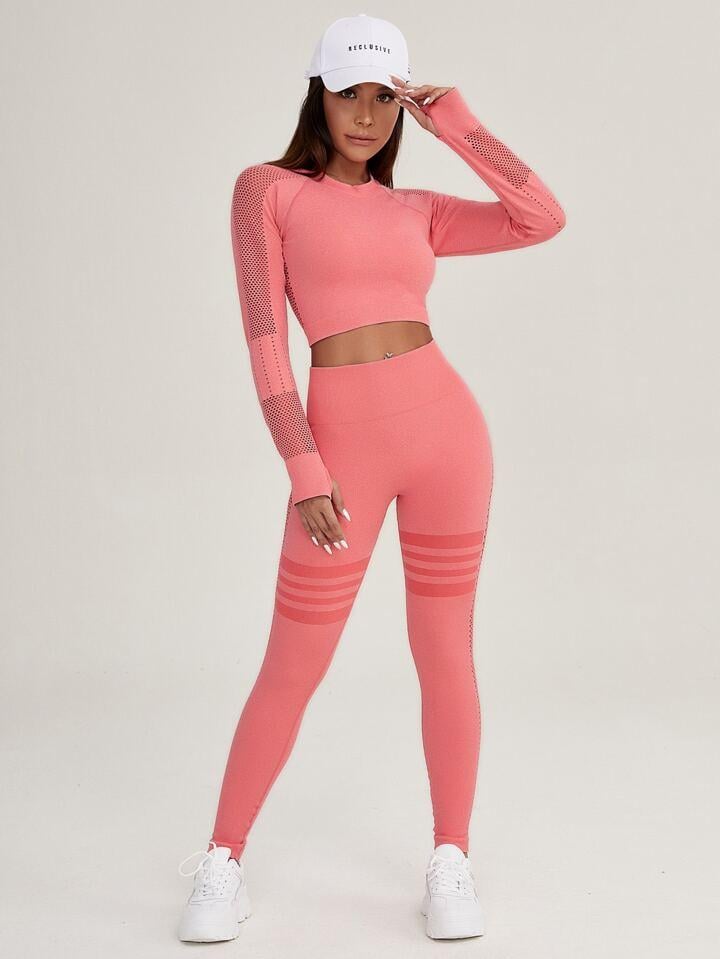 Костюм спортивный с перфорацией/без пуш-ап рашгард/леггинсы M Розовый (OI01M)