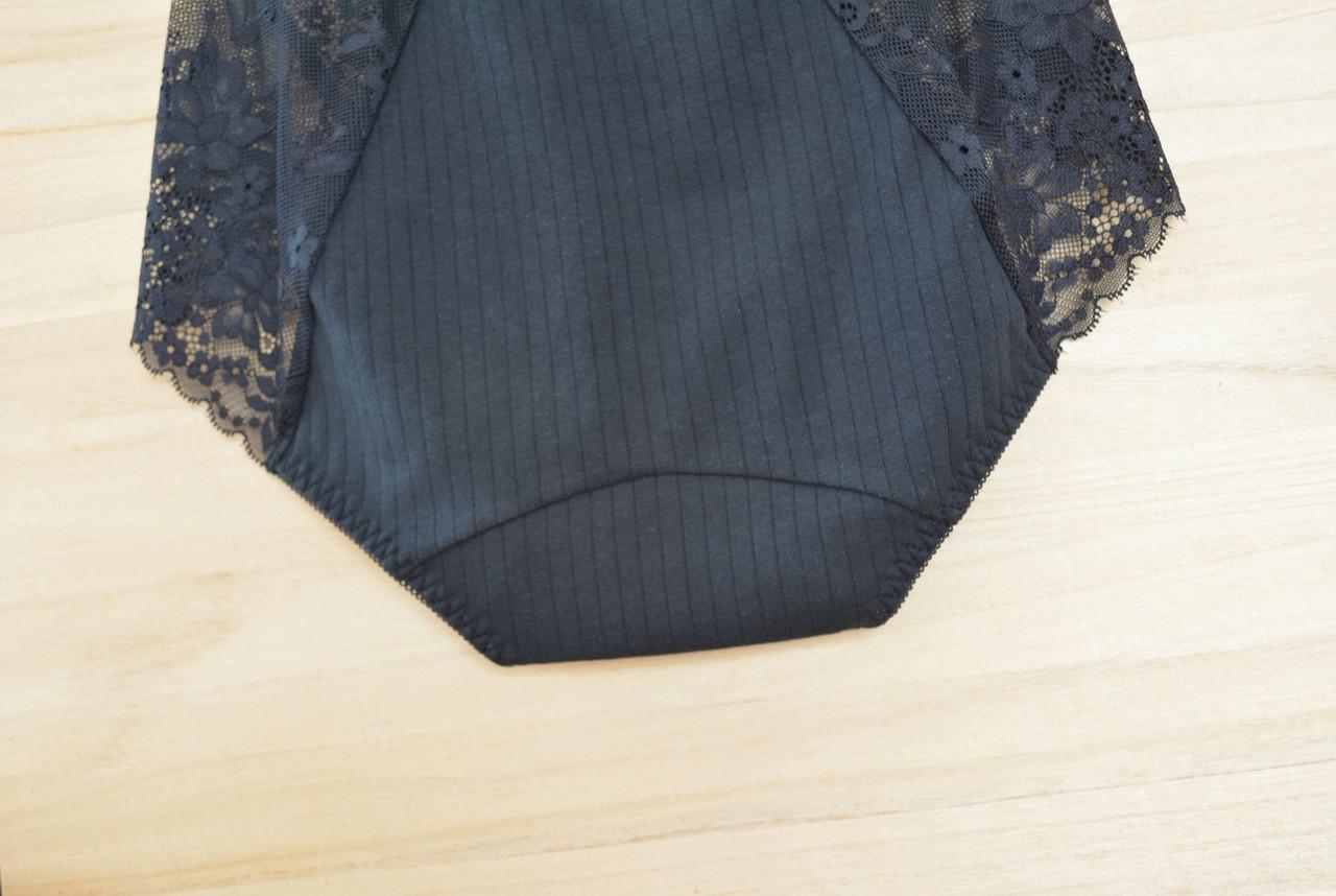 Трусики непромокаючі менструальні в рубчик із мереживними вставками 2XL Чорний - фото 3