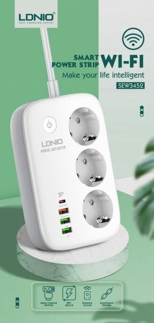 Подовжувач мережевий LDNIO SEW3452 WiFi управління 3USB 1Type-C QC/PD 3A 38W 2500W 2 м 3 розетки White - фото 10