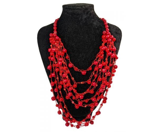 Ожерелье деревянное Клюква Красный