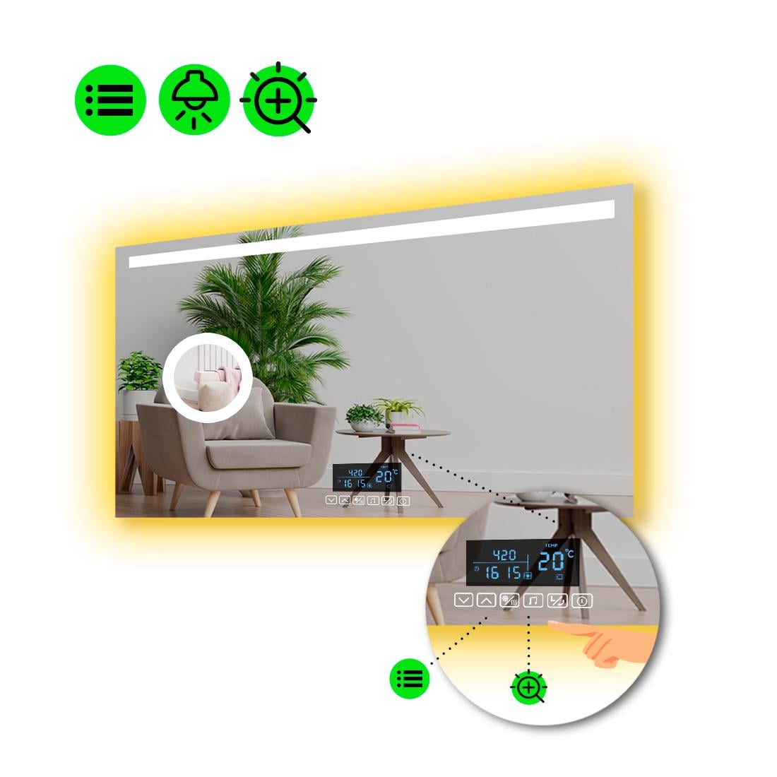 Зеркало с LED подсветкой Benita с Smart-блоком 90x80 см (8995430)