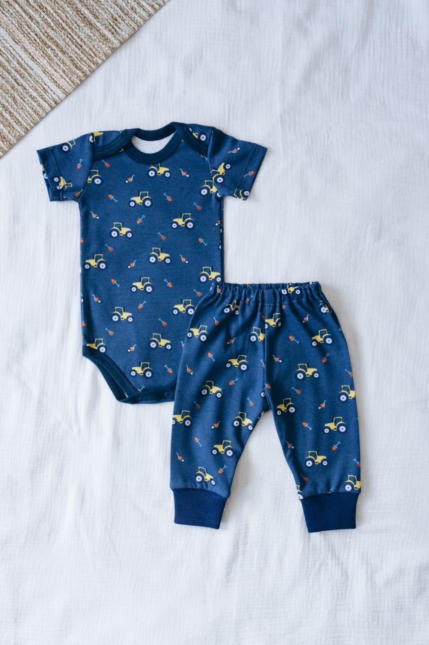 Комплект для  малюка боді з коротким рукавом та штанці інтерлок Трактор 74 см (2705460564)