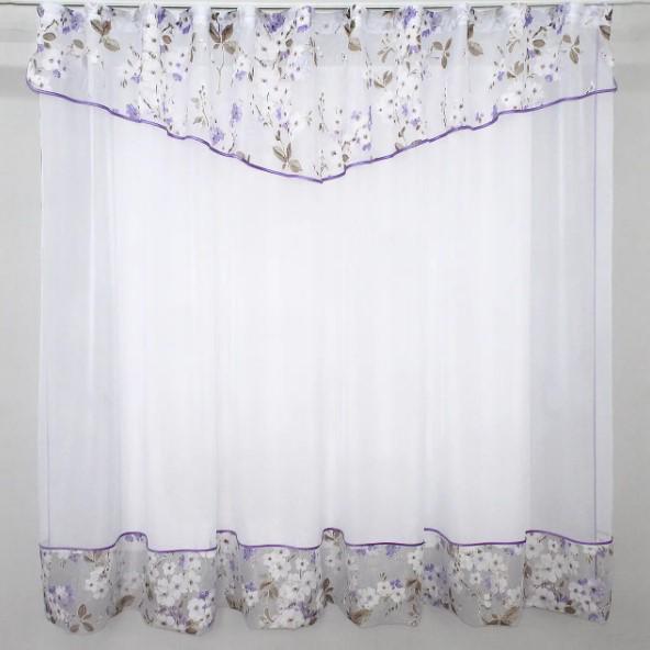 Занавеска с ламбрекеном на кухню/балкон 290х170 см Белый/Сиреневый (00к 59-484)