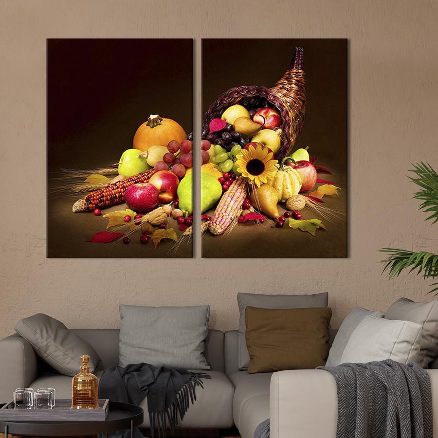 Настінний декор диптих картина на холсті для інтер’єру Осінній натюрморт 111x81 см (273-2)