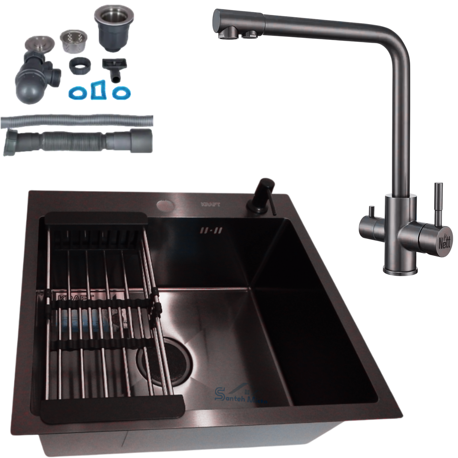 Комплект кухонной мойки Kraft Handmade PVD HS 5050 3,0/1,0 мм Черный (39073)