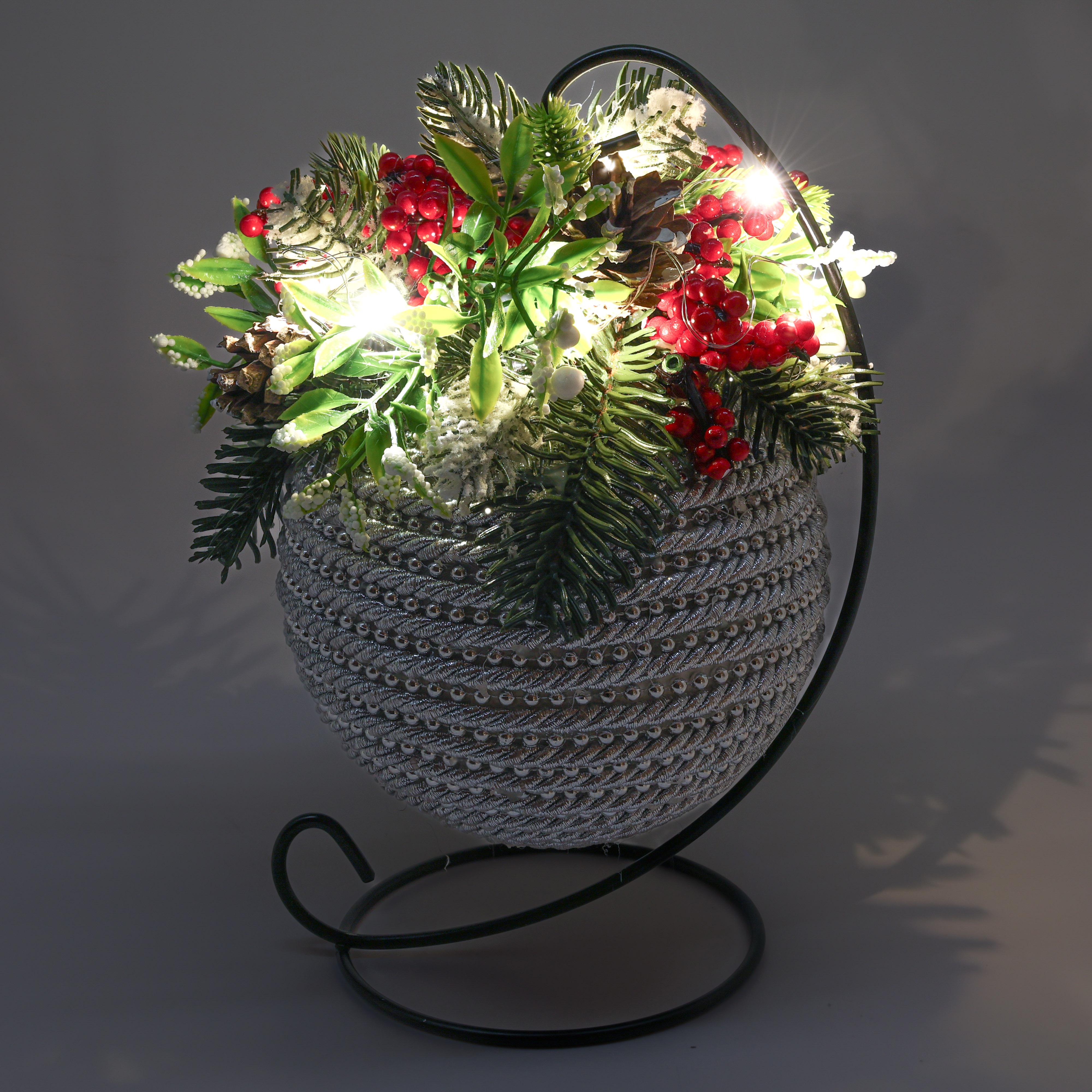 Композиция новогодняя GALA DECOR задекорированный серебристый шар 12 см (Ш1220ЛС) - фото 3 Композиция новогодняя GALA DECOR задекорированный серебристый шар 12 см (Ш1220ЛС) - фото 3