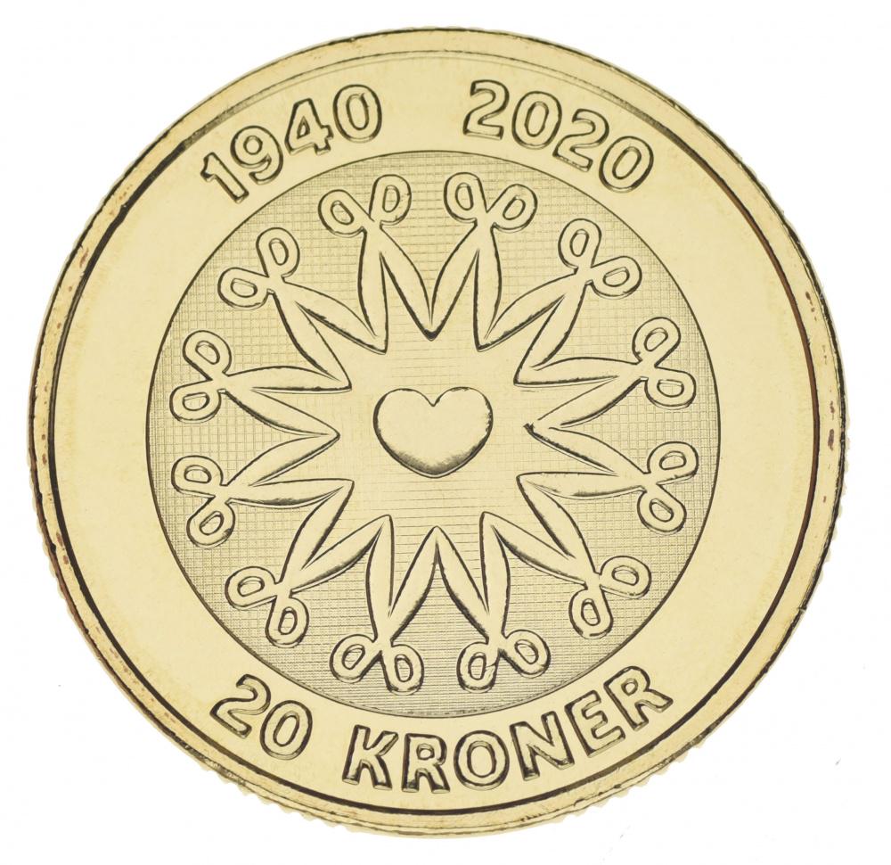 Коллекционная монета Дания 20 крон 2020 UNC 80 лет королеве Маргрет ІІ Сердце (М15700)