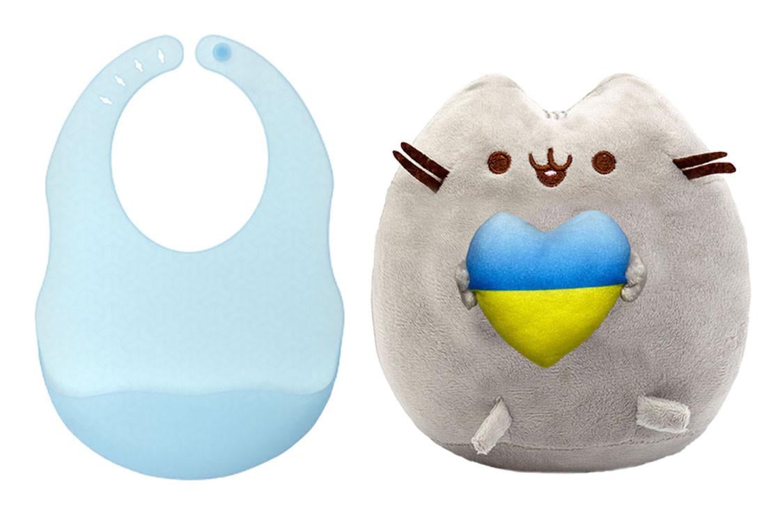 Мягкая игрушка Pusheen cat S&T с сердцем/слюнявчик силиконовый Голубой (n-10578)