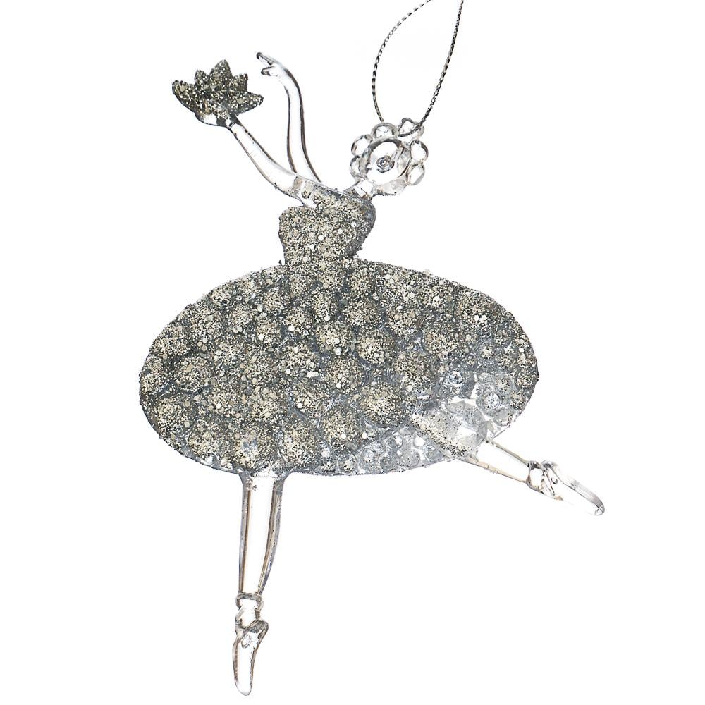 Новогодняя подвеска Elisey Серебряная балерина с цветком 6 шт. (005NR/silver)
