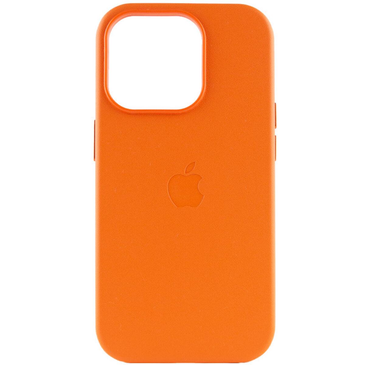 Противоударный чехол для Apple iPhone 14 Pro Max Leather AAA Full Magsafe IC Orange