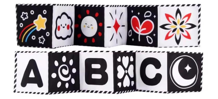 Развивающая мягкая книжка-бортик Монтессори для новорожденных 2в1 Черно-белый