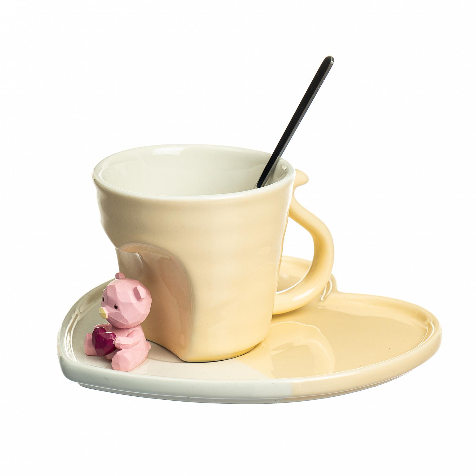 Кружка с блюдцем Elisey Мишка 150 мл Бежевый (8515-001)