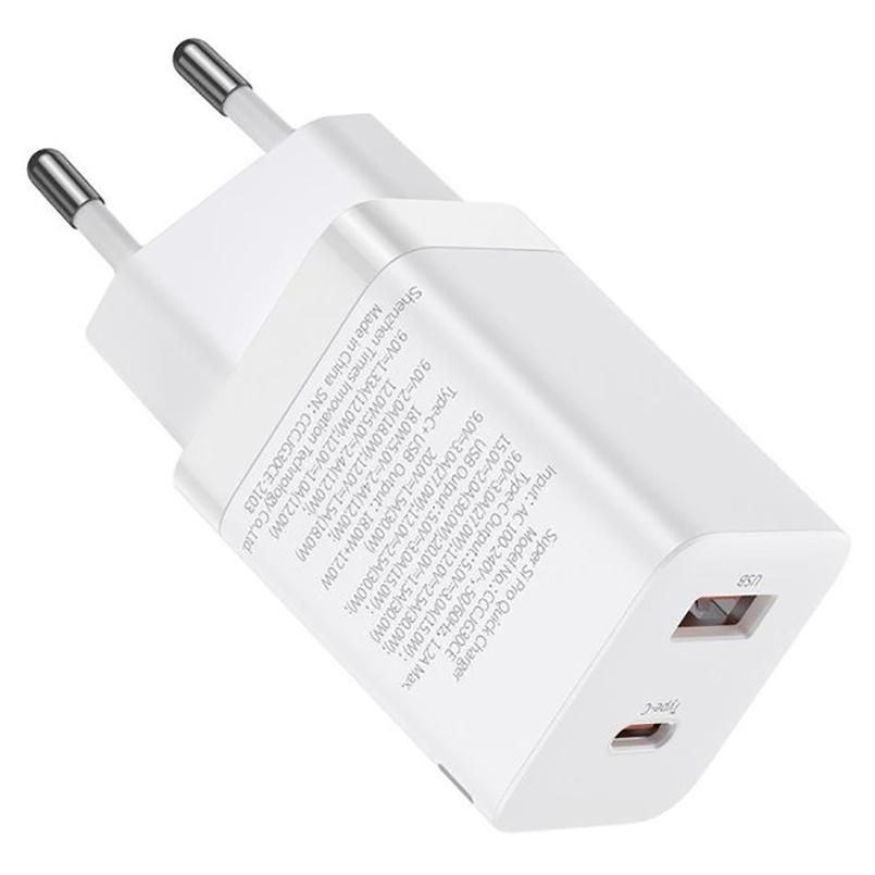 Зарядний пристрій мережевий BASEUS Super Si Pro Quick Charger Type-C/USB 30W White (33681 white) - фото 2