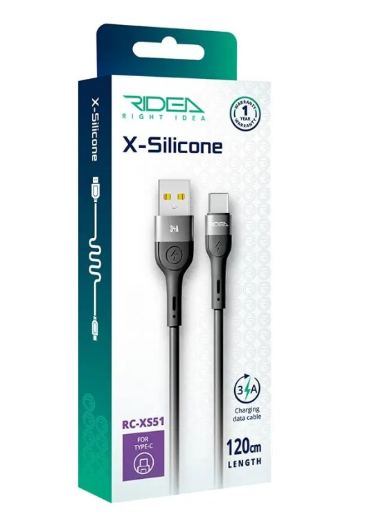 Кабель USB Ridea RC-XS51 X-Silicone Type-C 3A 1,2 м Черный (3412)