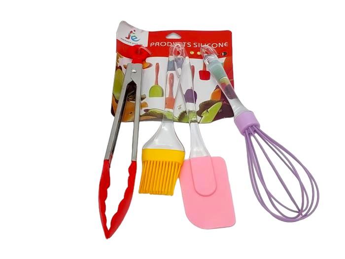 Набор кухонных принадлежностей кисточка/лопатка/щипцы/венчик из силикона 23 см 4 шт. (20185) Набор кухонных принадлежностей кисточка/лопатка/щипцы/венчик из силикона 23 см 4 шт. (20185)