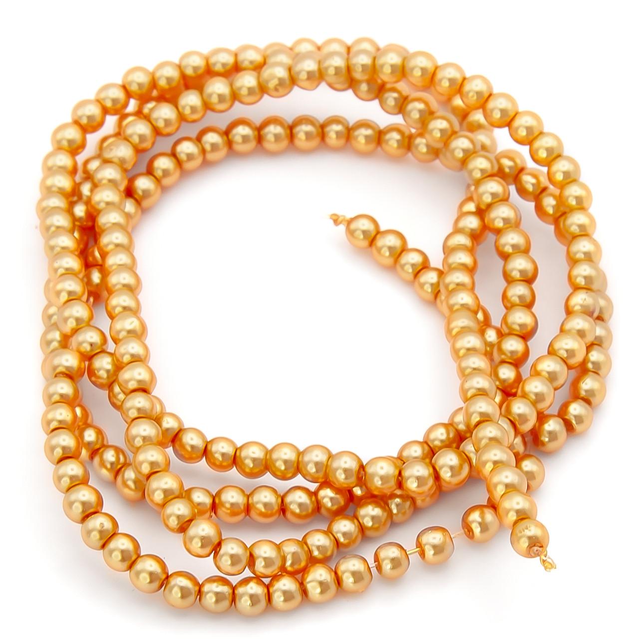 Бусины стеклянные на нитке под жемчуг 4 мм 80 см 209 шт. Янтарный (БЖ0004ш36)