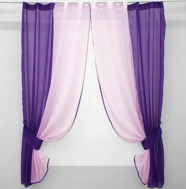 Фіранка на кухню/балкон шифон 265х150 см Фіолетовий/Рожевий (017к)