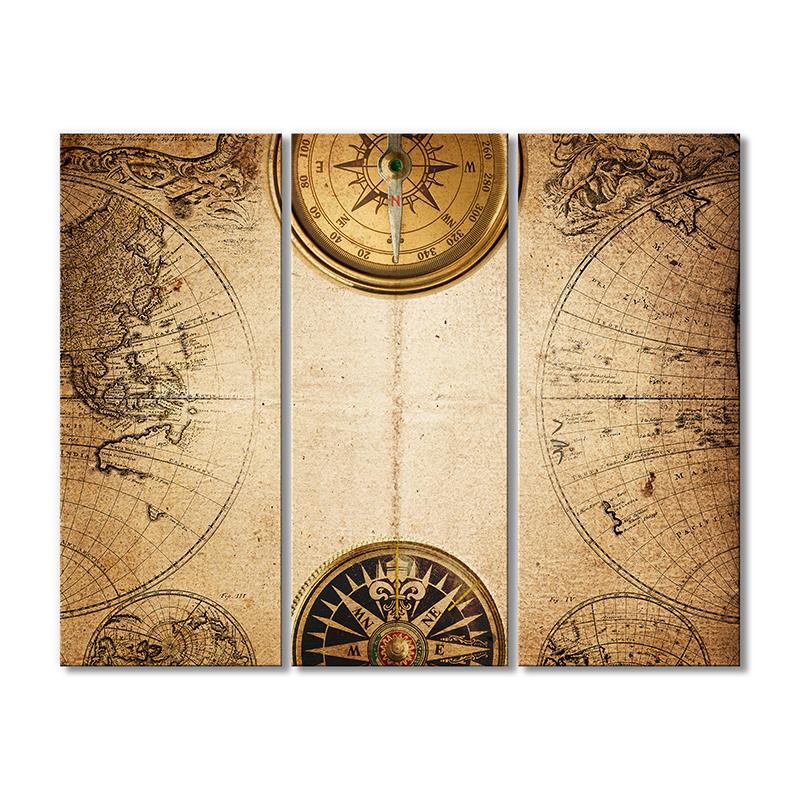 Винтажная карта Историческая карта с компасами 3 модуля 70x105 см