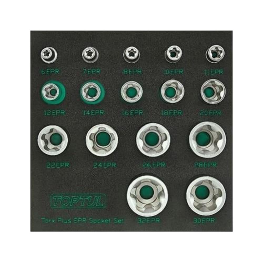 Набор головок для авто Toptul Torx Plus EPR 1/4" 3/8" 1/2" 16 единиц Хром (147-112-GABF1601)