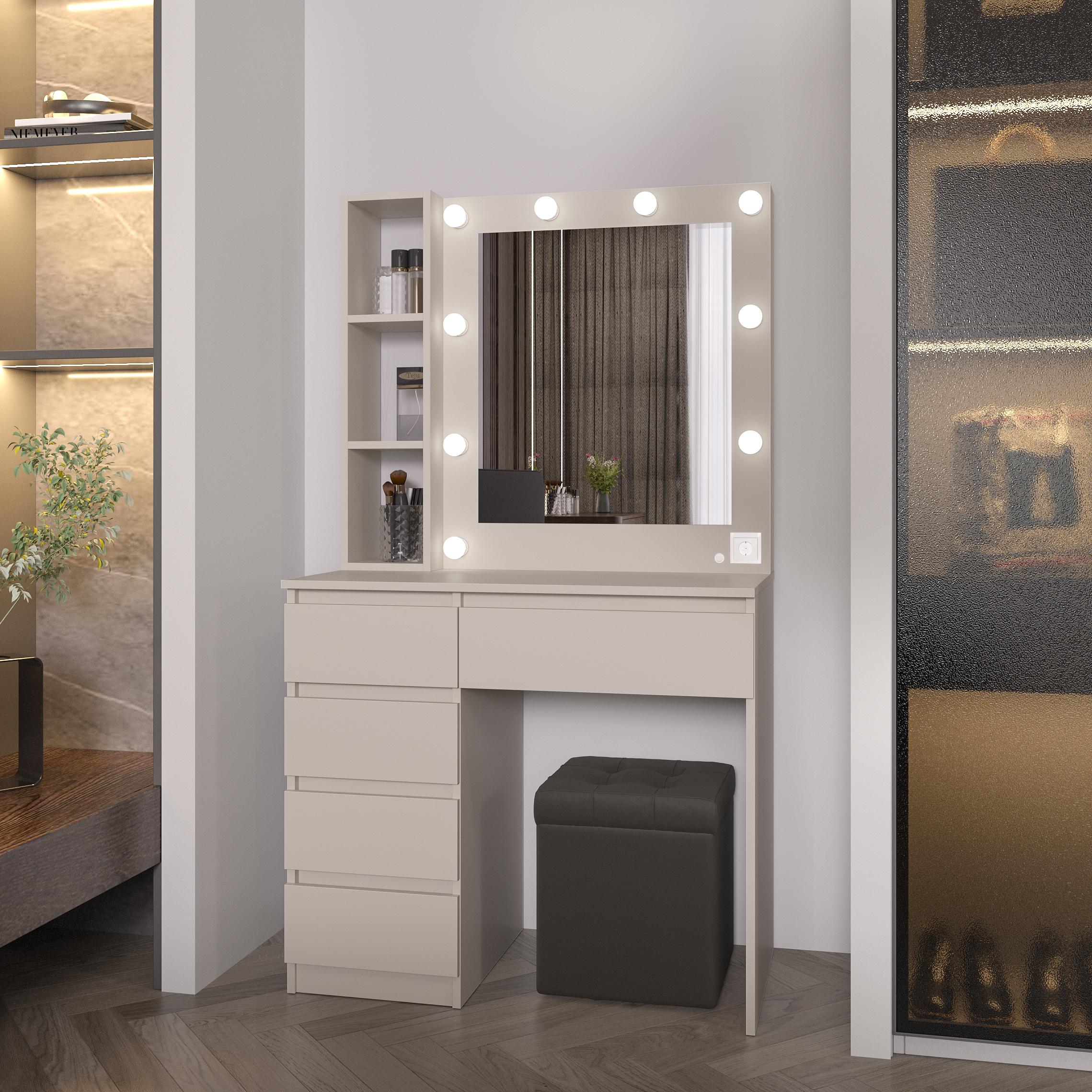 Туалетный столик с лампочками Visage №1 900х500х1600 мм Кашемир