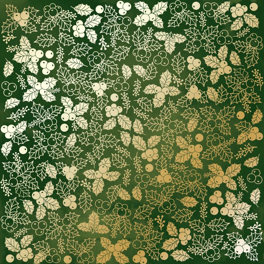 Лист паперу односторонній Golden Winterberries з фольгуванням 30,5х30,5 см Green/Aquarelle