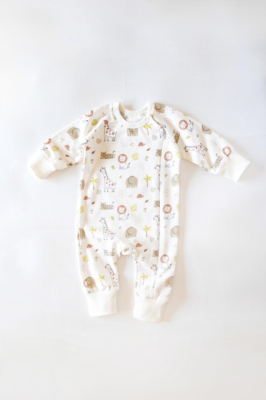 Ромпер для малюка на блискавці Сафарі двонитка з начосом 68 см (2743845304)