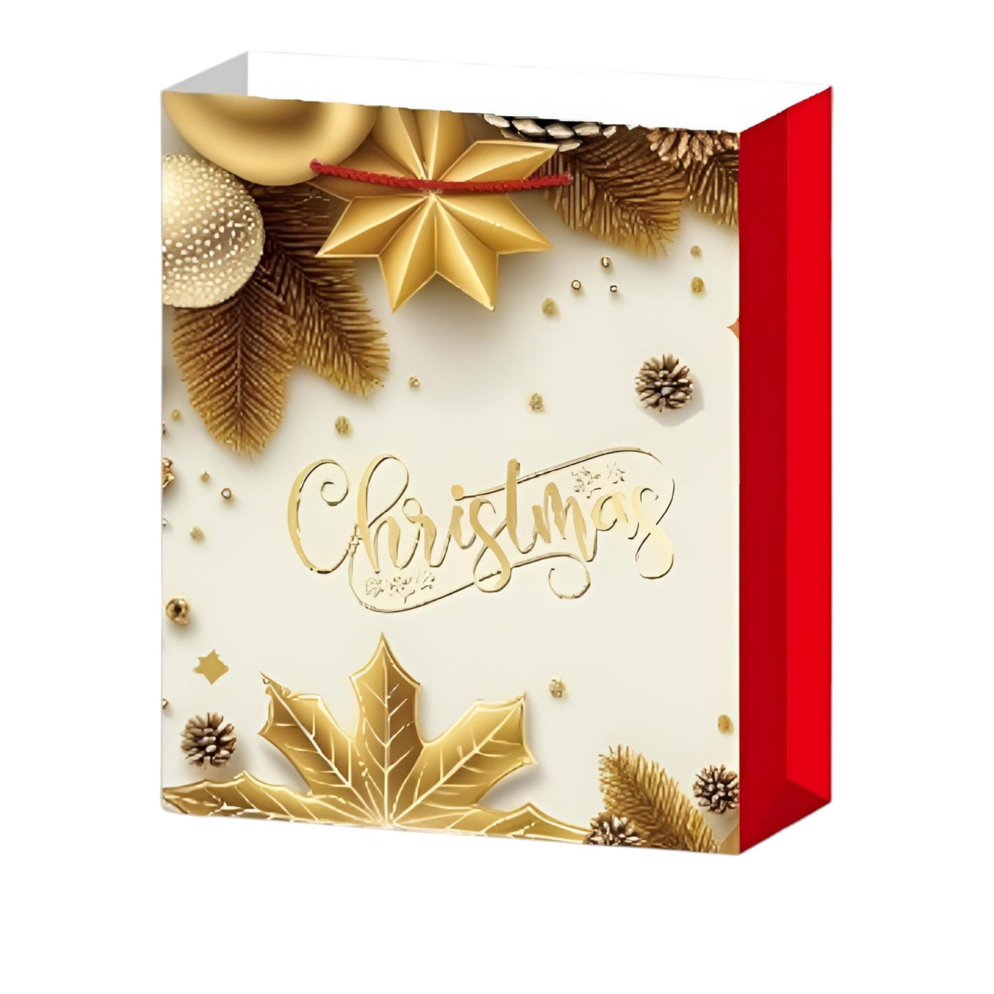 Подарунковий пакет Stenson Merry Christmas з ручками дизайн новорічний 31х40х12 см Золотий з червоним (R96637-L)