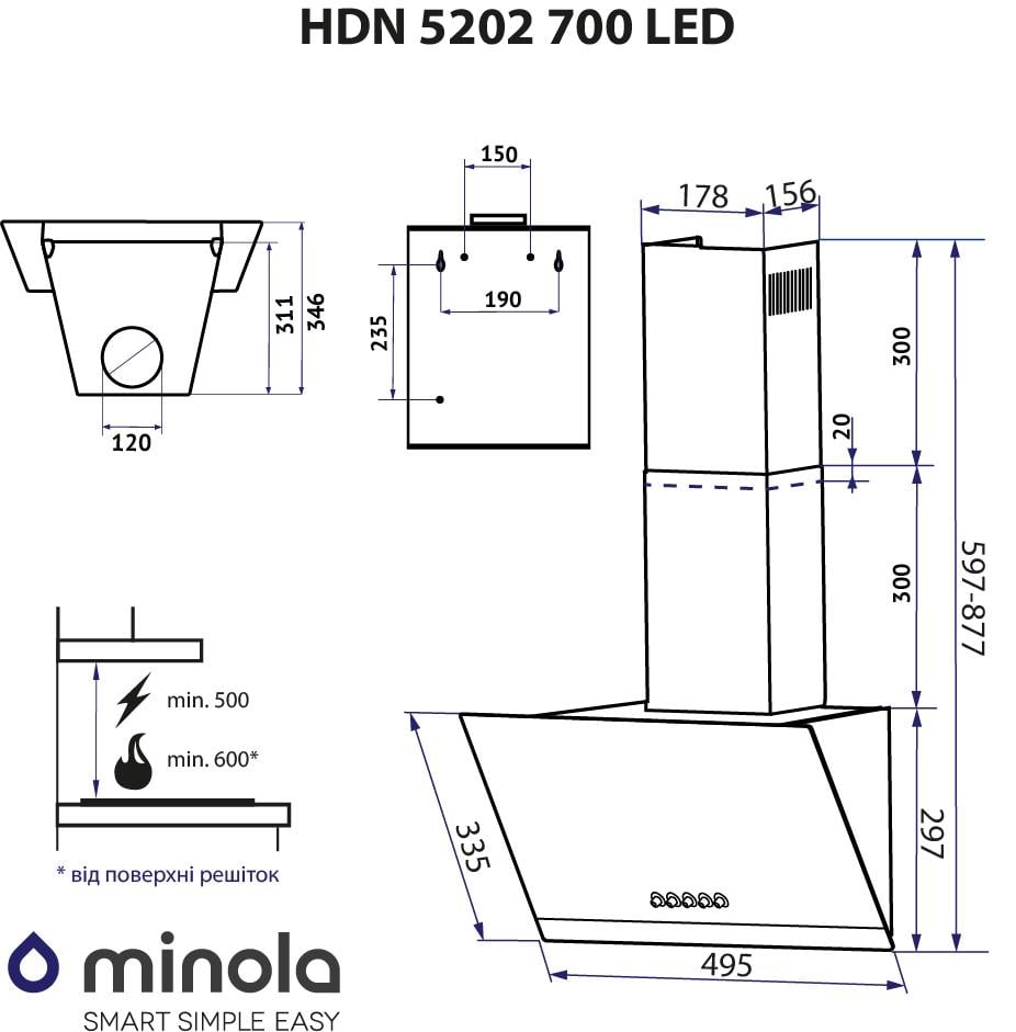 Витяжка декоративна Minola HDN 5202 BL/INOX 700 LED - фото 15