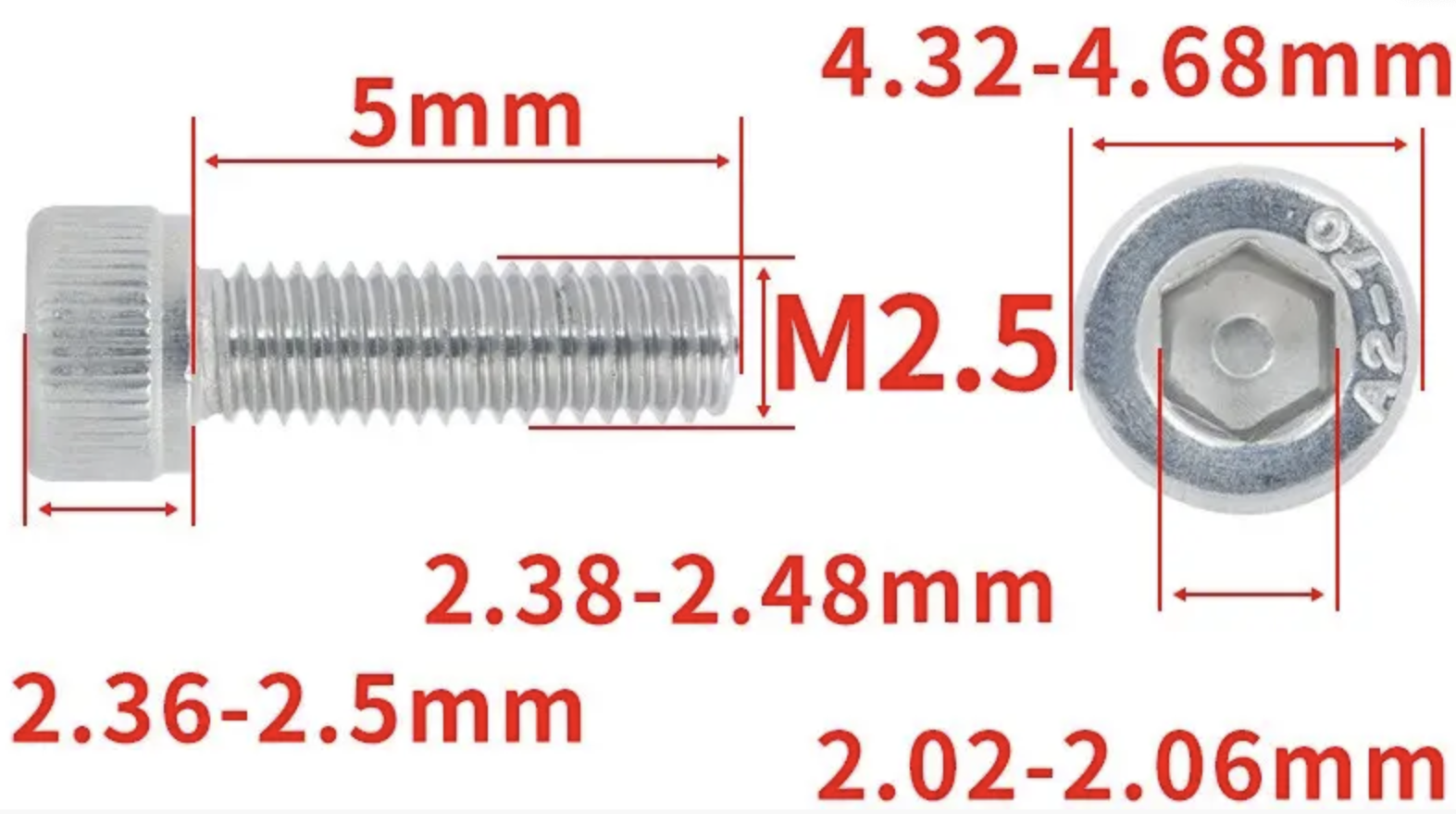 Гвинт з шестигранною головкою DIN912 M2,5x5 мм (DIN912_m25_5) - фото 2