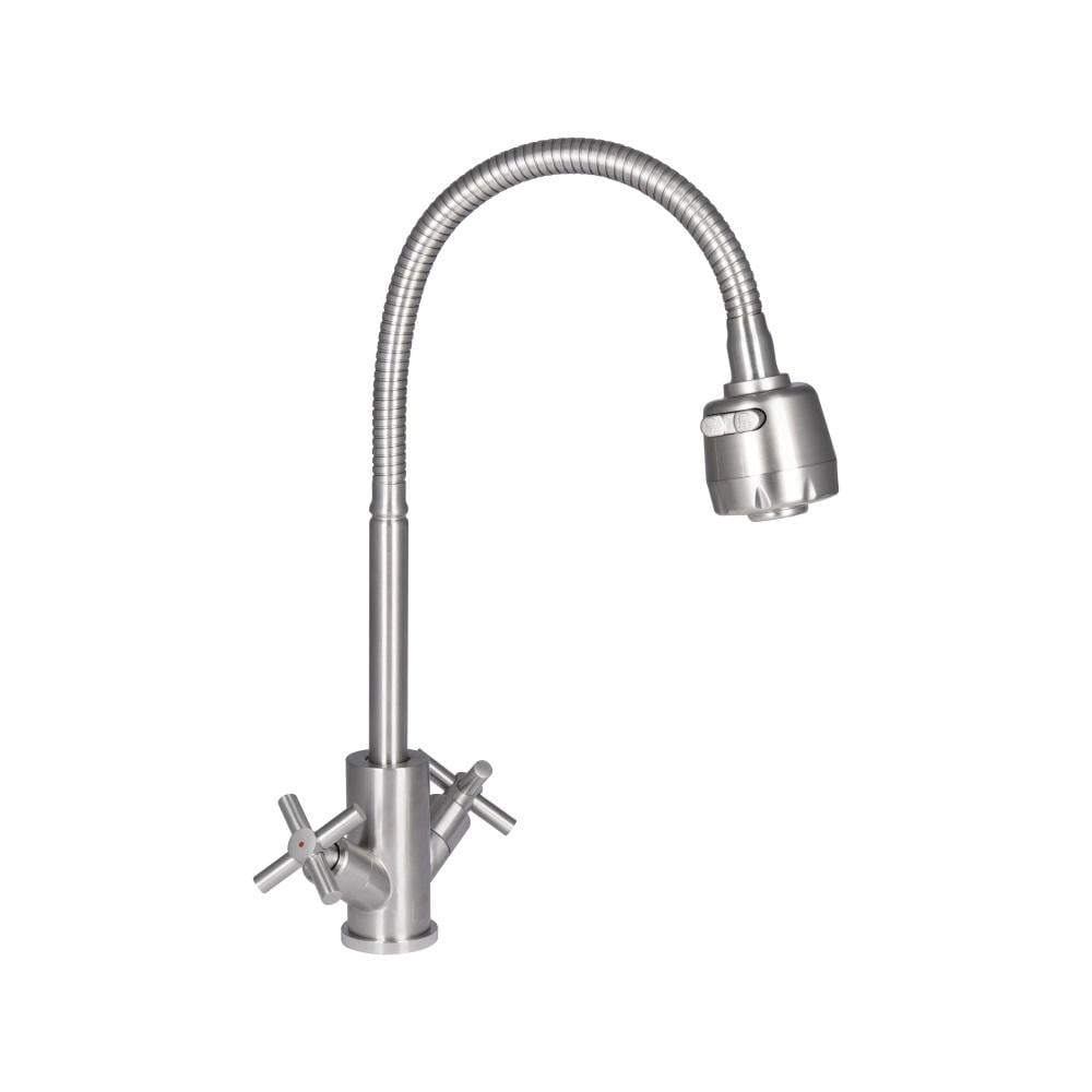 Змішувач для кухні Lidz Wind 013F4 двовентильний з гнучким виливом Нікель (LDWIN013F4NKS43391)