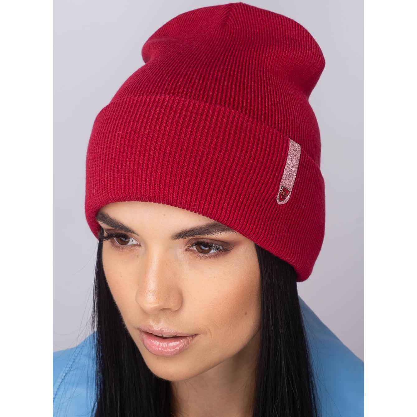 Шапка женская Leks ПАЛЕРМО двойная с отворотом шерстяная One size Красный (131355)