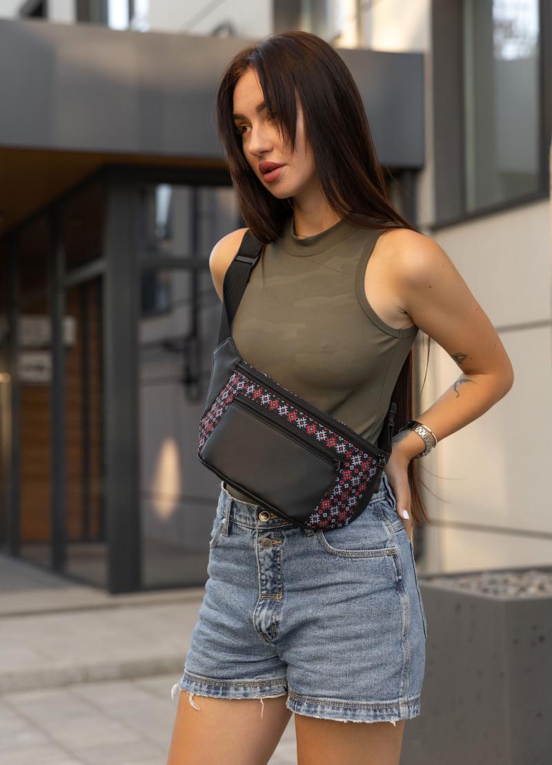 Поясная сумка-бананка женская Sambag Tirso Max принт 38×17×6 см Черный (80341148)