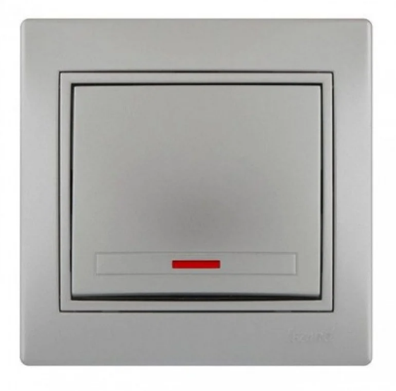 Выключатель одноклавишный с подсветкой MIRA металл Серый (26273861)