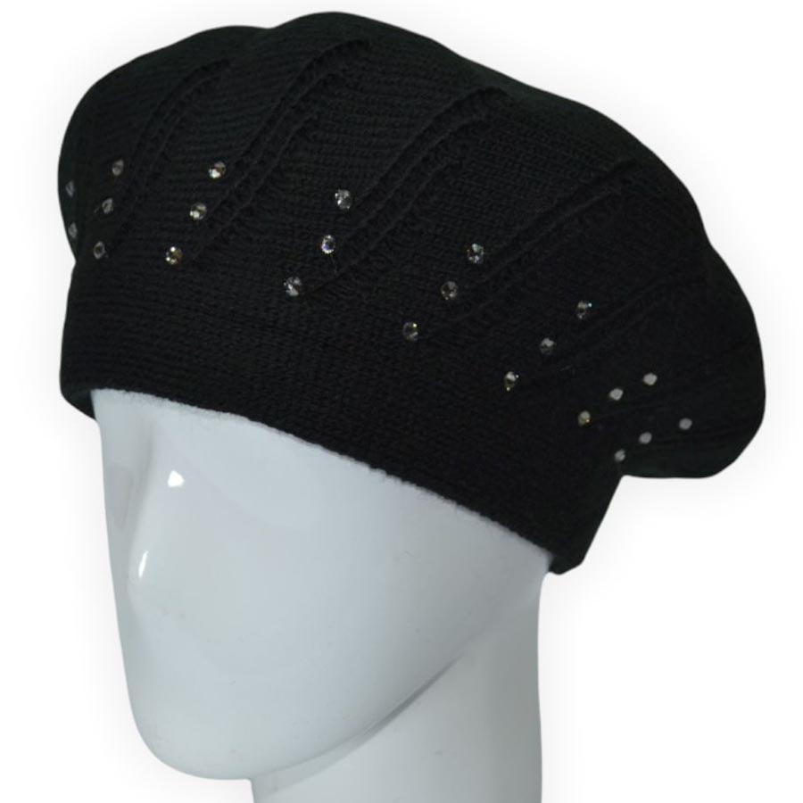 Берет Lirus Арника из шерсти двойной с стразами Черный