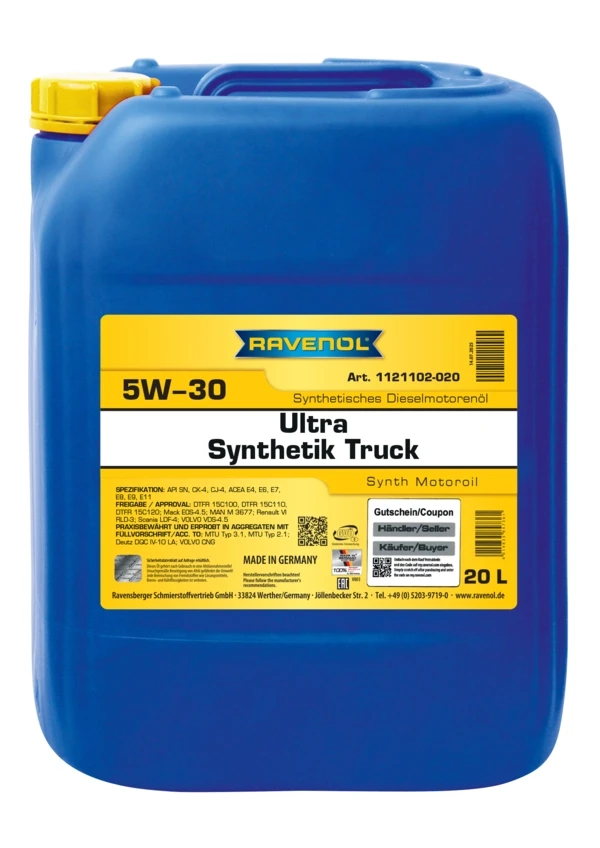 Моторное масло RAVENOL Ultra Synthetik Truck 5W-30 синтетика 20 л (1121102-020)