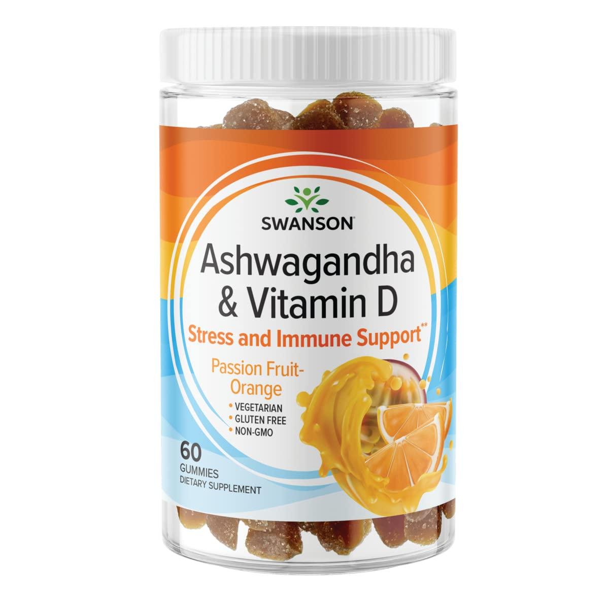 Ашваганда та вітамін D Swanson Ashwagandha &Vitamin D Passion Fruit-Orange 60 капсул