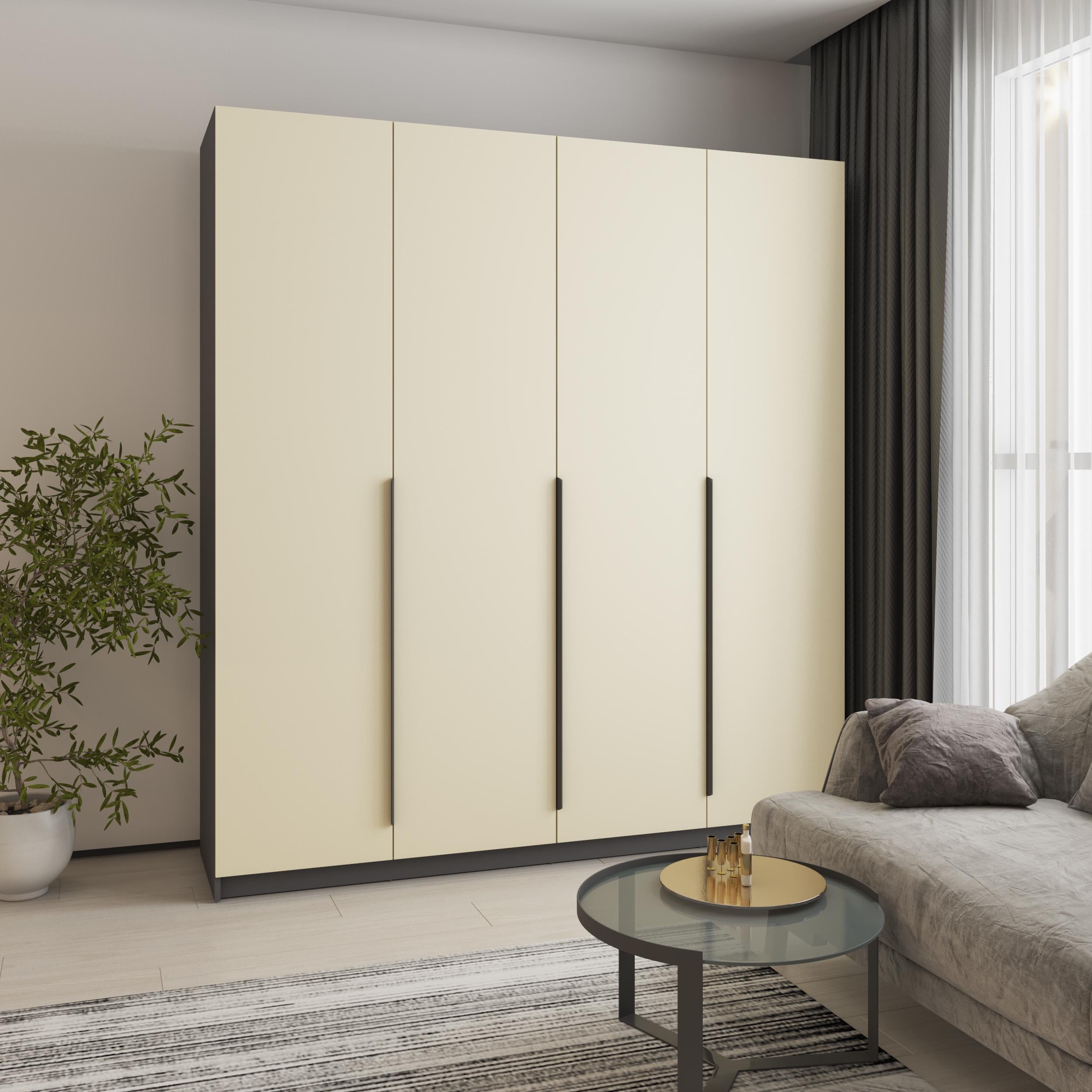 Шафа 4-дверна MebelStar Оскар МДФ Ultra Mat BL-B комплект полиць 200x52x220 см Антрацит/Альмонд (MBS-5795)