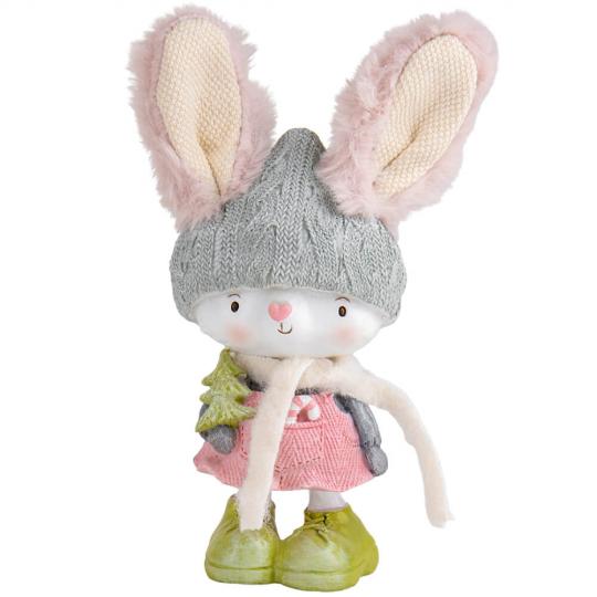 Статуэтка новогодняя Зайчонок Сноу из полистоуна 19 см Белый с розовым (150-81-6014-077)