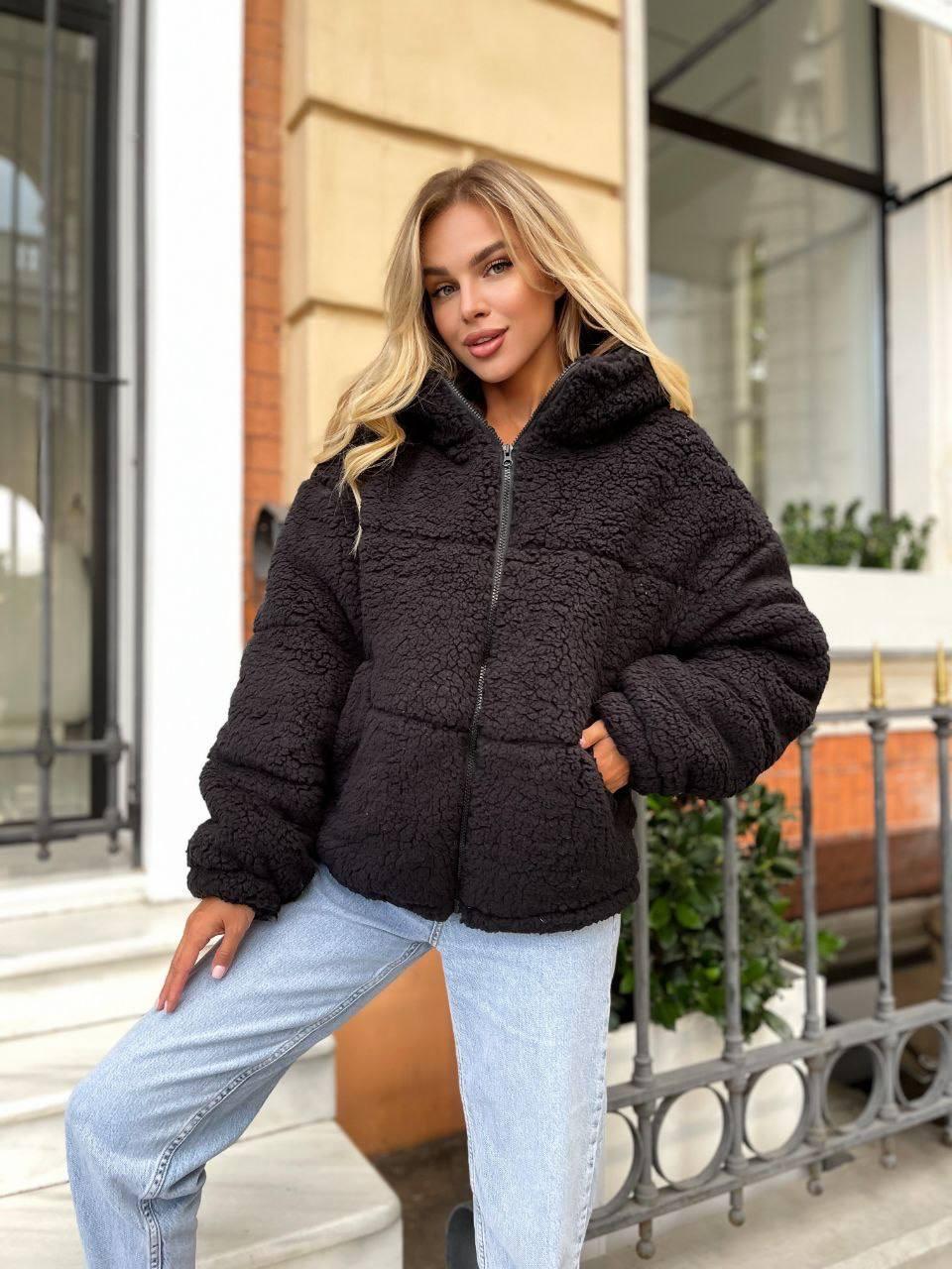 Куртка женская демисезонная Тедди меховая S-L Черный (OV-7144BL-S-L) - фото 6 Куртка женская демисезонная Тедди меховая S-L Черный (OV-7144BL-S-L) - фото 6