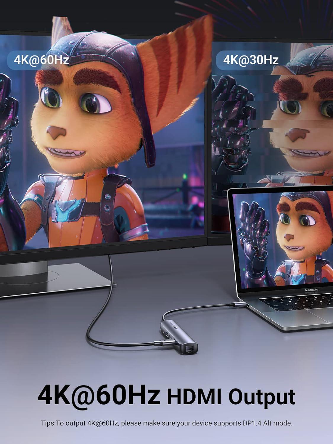 USB-хаб UGREEN Type-C-2x USB 3.0/5 Гбіт/с HDMI 4K 60Hz/RJ45 1 Гбіт/с Type-C PD 100W USB-C Сірий (10919) - фото 5 USB-хаб UGREEN Type-C-2x USB 3.0/5 Гбіт/с HDMI 4K 60Hz/RJ45 1 Гбіт/с Type-C PD 100W USB-C Сірий (10919) - фото 5