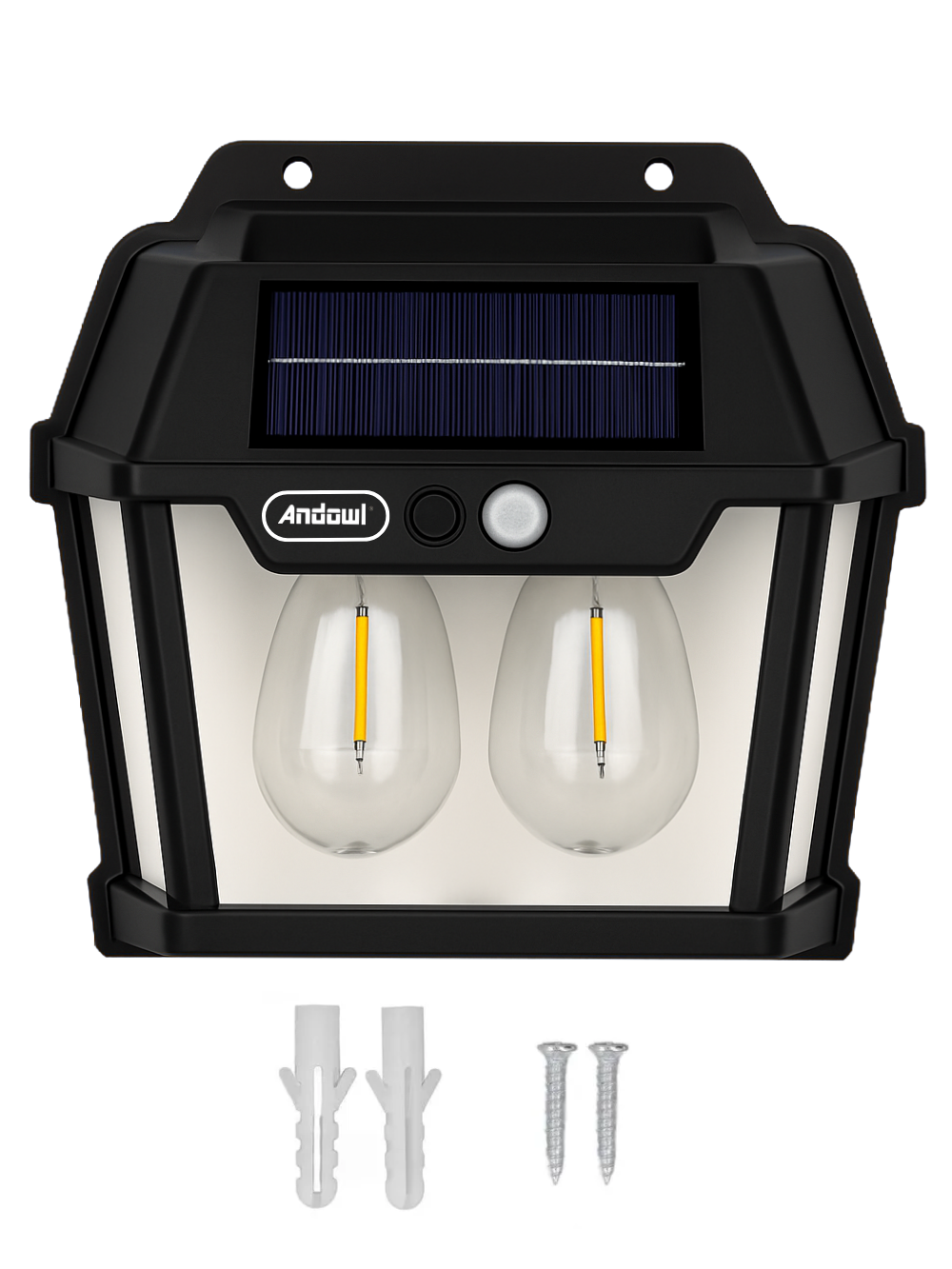 Ліхтар вуличний настінний Andowl Q-D1552X LED з датчиком освітлення на сонячній батареї тепле біле світло 3000K на 2 лампи Чорний (d6693ec8)