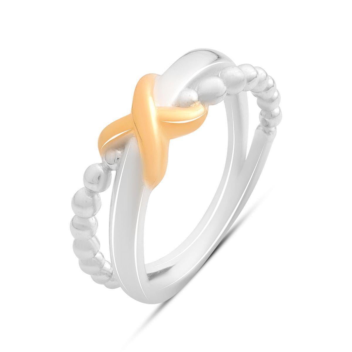 Кольцо серебряное с золотистым акцентом в форме перекрещенных линий р. 17