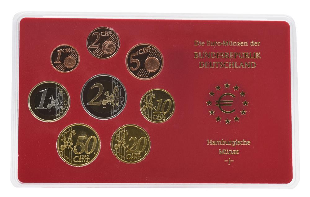 Коллекционные монеты Германия набор из 8 монет евро 2003 UNC J 1/2/5/10/20/50 евроцентов 1/2 евро в сувенирной упаковке (М22720)