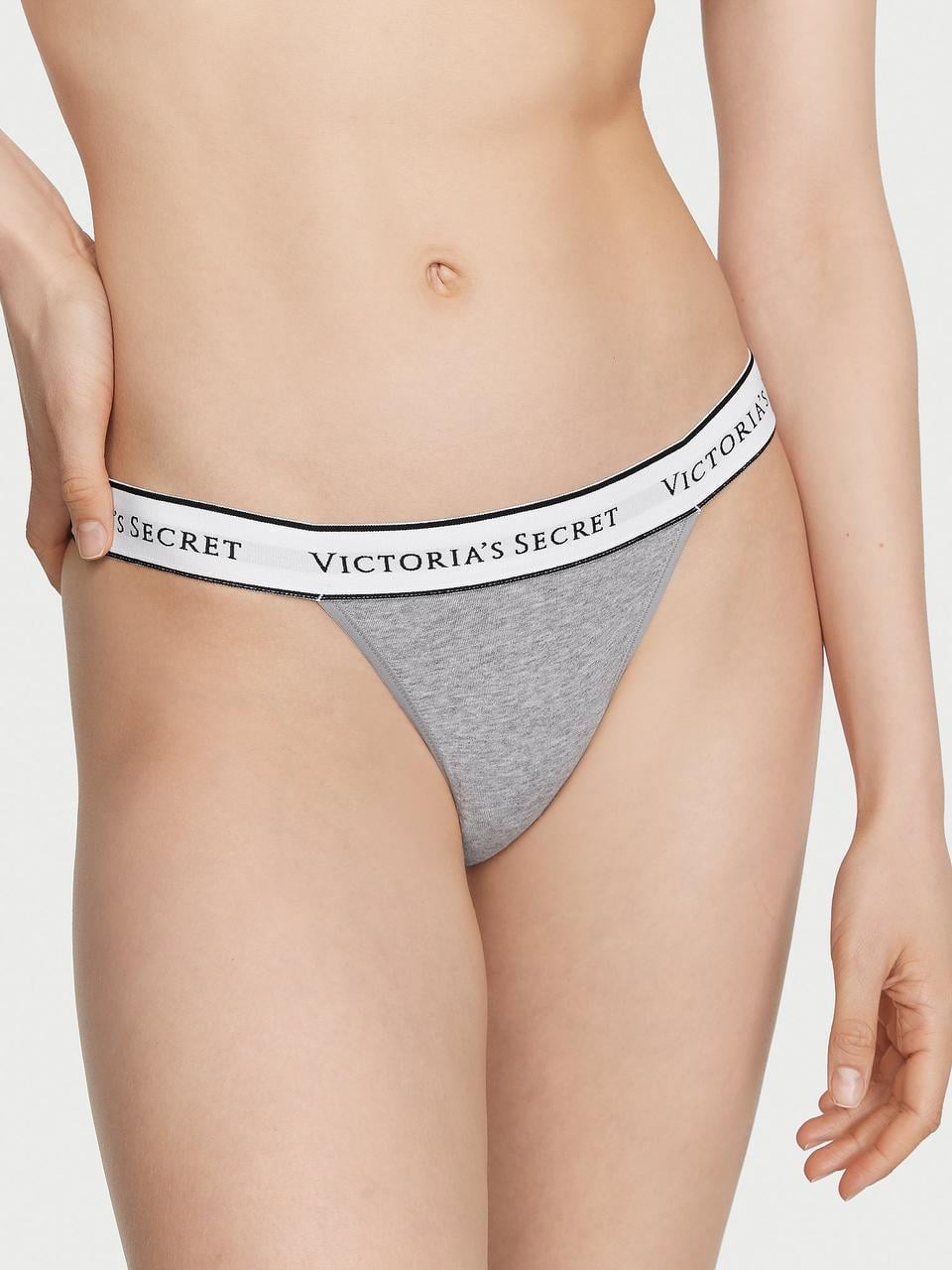 Трусики женские Victoria's Secret Logo Cotton Tanga XXL пояс с логотипом Серый (154100516432)