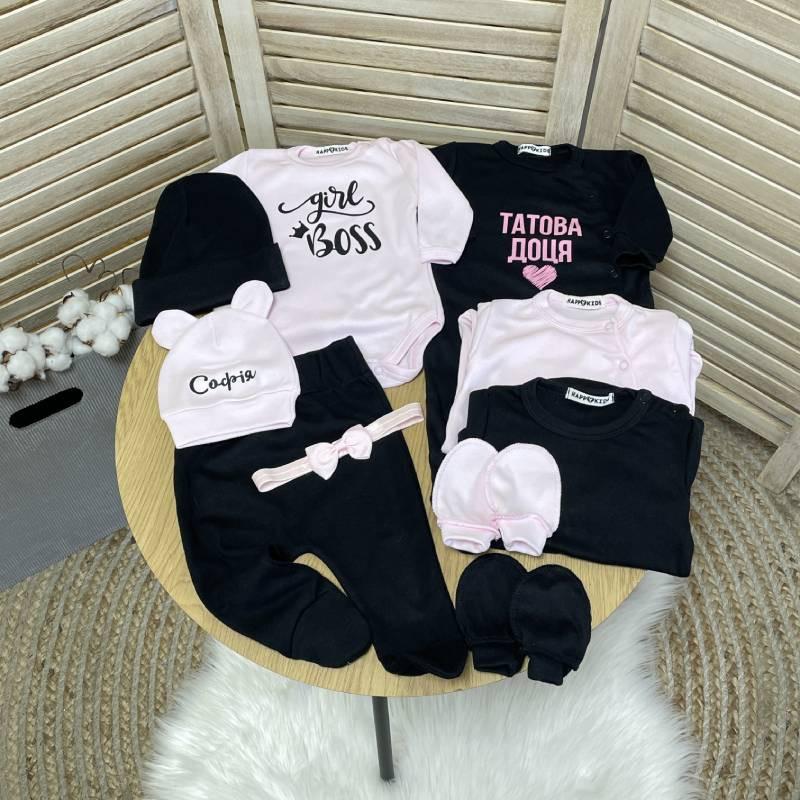 Набор одежды в роддом для новорожденной "Татова доця" р. 56 Черно-розовый